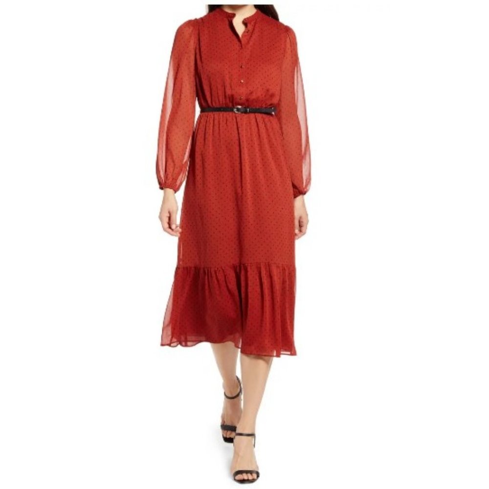 Ever New Francis Tiered Polka Dot Long Sleeve Midi Dress sz 2